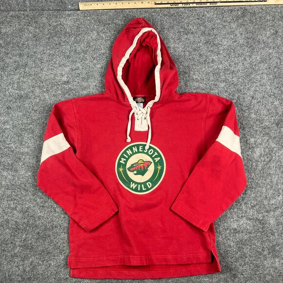Old Time Hockey Hoodie Mens Size S Red Minnesota Wild NHL Pullover Lace Koivu 9 - Picture 2 of 9